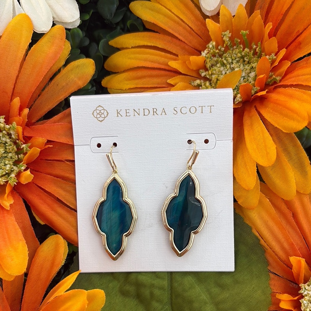 Kendra Scott Abbie framed Drop earrings Teal Tigers Eye
